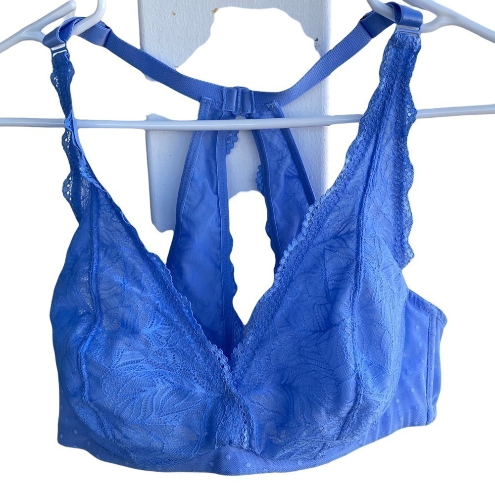 INC International Concepts Blue Lace Bralette Size XL Swiss Dot Bones